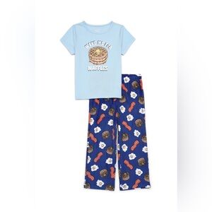 Wonder Nation Light Blue and Navy Breakfast Pajama Set